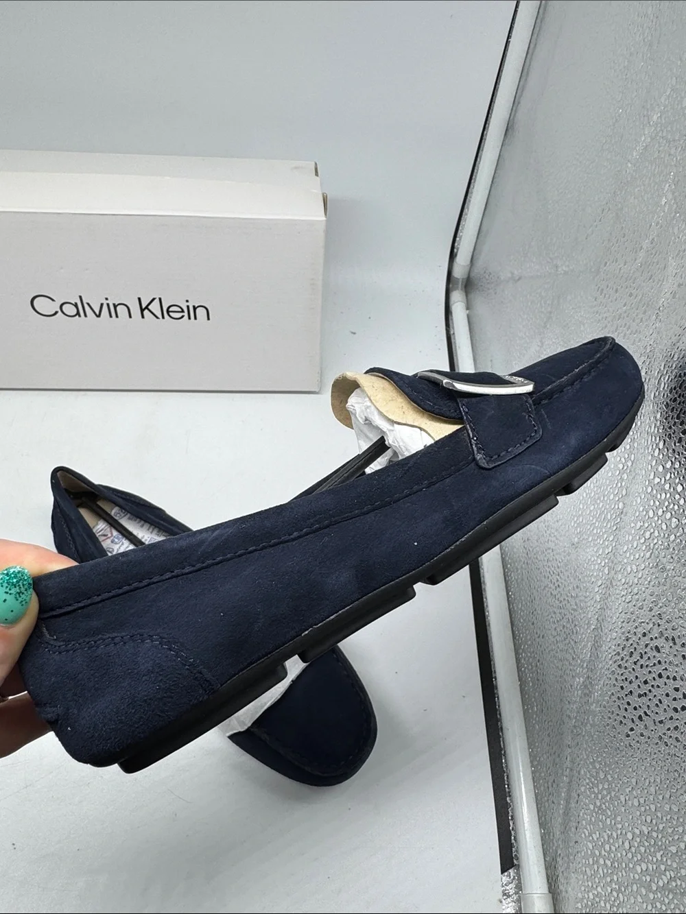 Calvin Klein Navy Blue Suede Lydia Loafers Size‎ 6